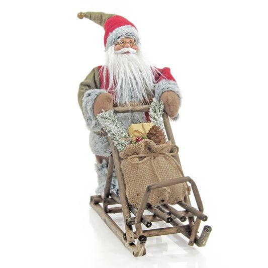 BABBO NATALE COUNTRY IN PIEDI  SU SLITTA 35Hx18Lx30P